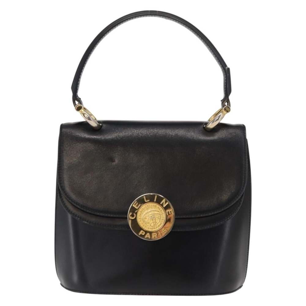 Celine Leather Medallion Handbag Black